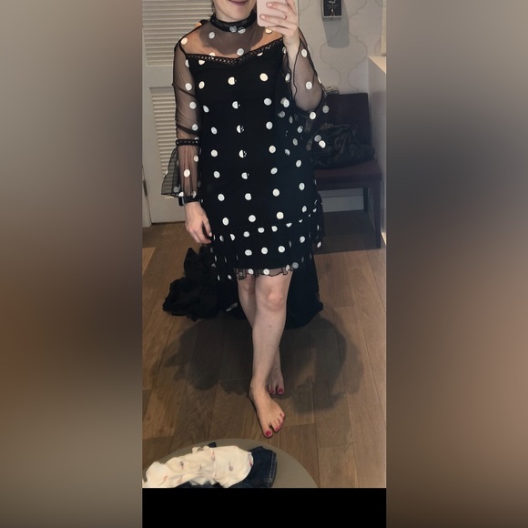 Black and white polka dot long sleeve dress - Picture 2 of 2